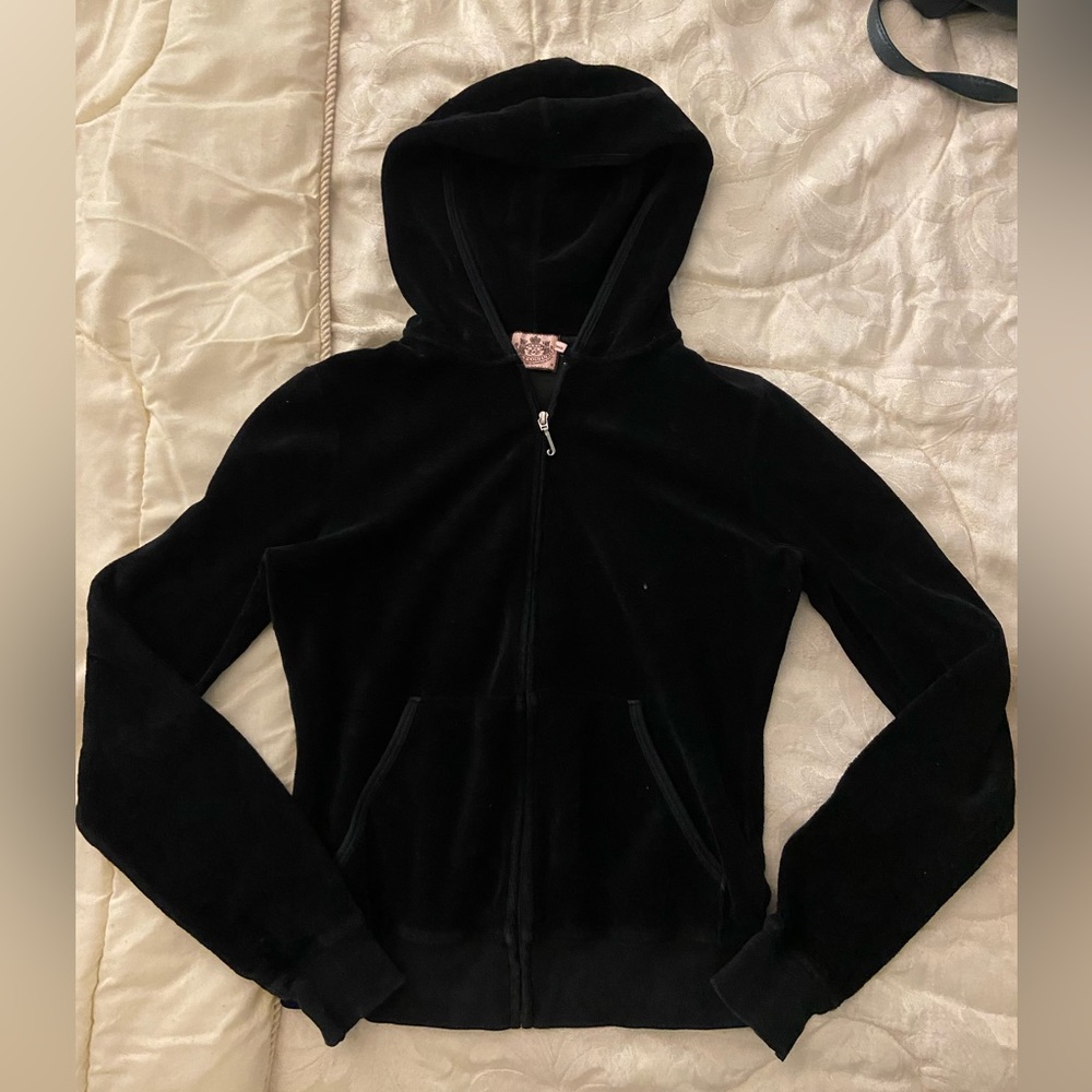 Black terry cloth juicy couture zip up hoodie
